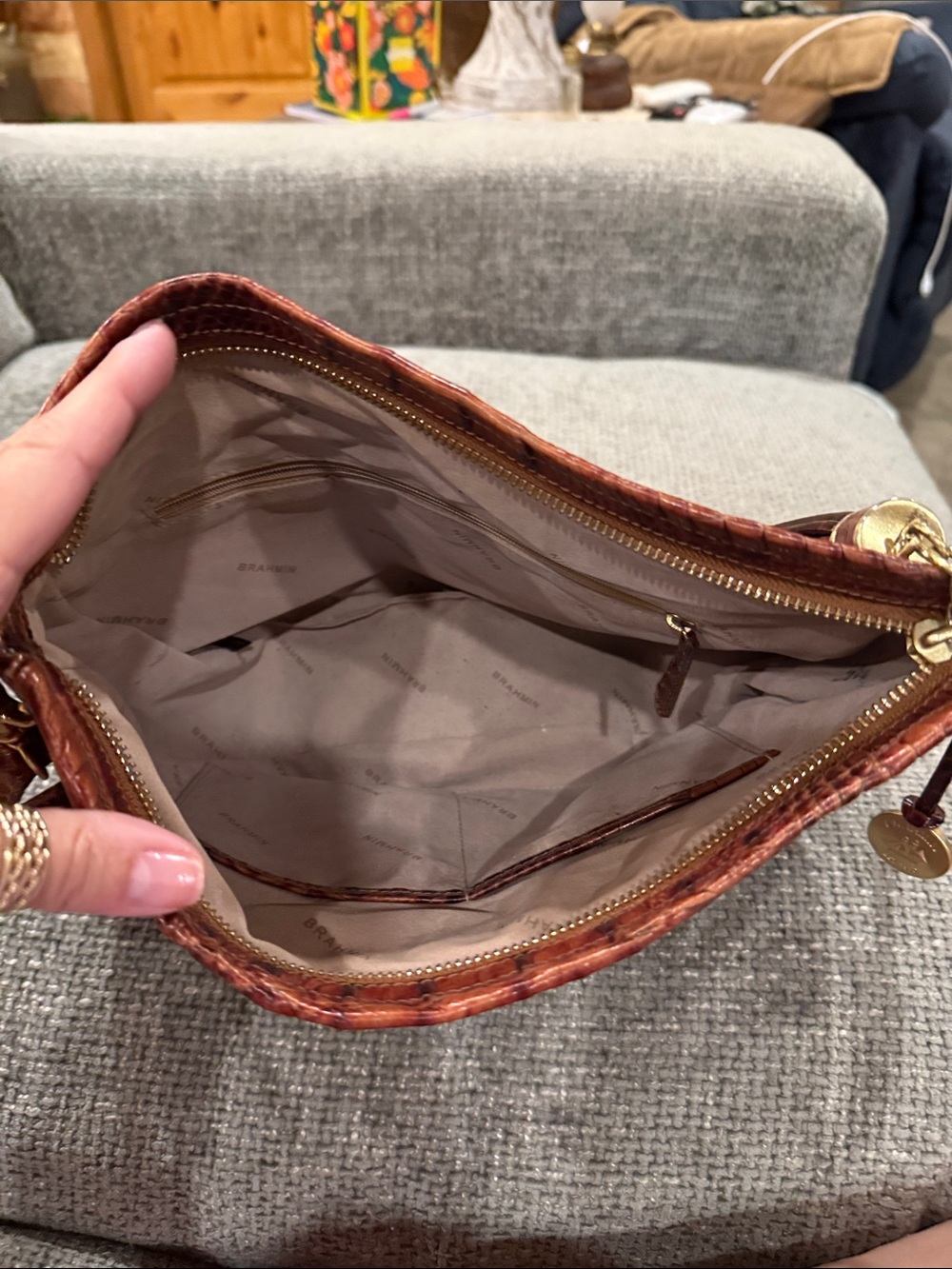 Brahmin Brown Croc-Embossed Leather Crossbody with Tassel - Picture 6 of 11